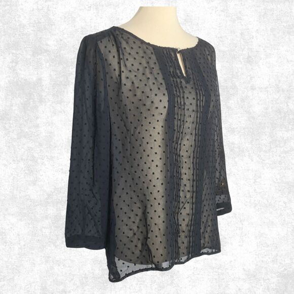 Black Sheer Swiss Dot New York & Company Size M Wednesday Addams Dark Academia - Picture 5 of 5